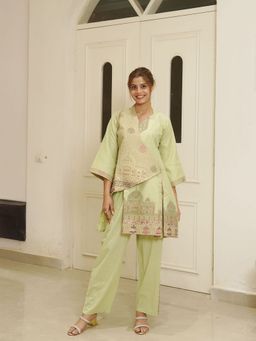 Kidar - Green Embroidered V-Neck Co-Ord Set