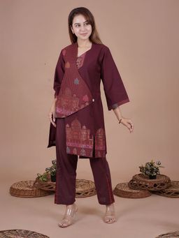 Kidar - Wine Embroidered V-Neck Co-Ord Set