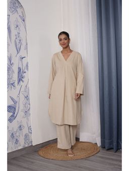 The Quince Life - Almond Latte Corduroy Beige Kurta with Pyjama