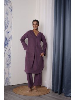 The Quince Life - Corduroy Wine Kurta with Pyjama