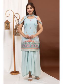 Kidar - Blue Embroidered Round Neck Kurta with Palazzo