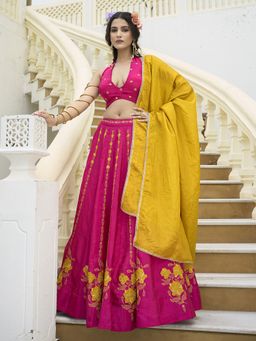 PURVAJA - Art Silk Pink Stitched Lehenga and Unstitched Blouse with Dupatta
