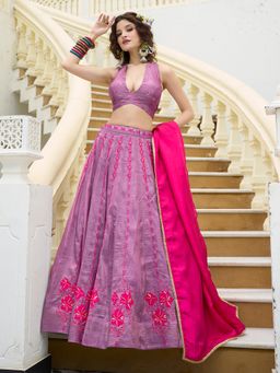 PURVAJA - Art Silk Purple Stitched Lehenga and Unstitched Blouse with Dupatta