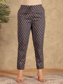 ARAMYA - Women Soft Cotton Ajrakh Blue Pant