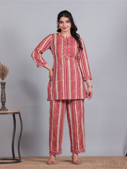 ARAMYA - Multi-Color Stripes Mandarin Neck Co-Ord Set