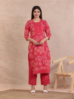 ARAMYA - Red Floral Round Neck Kurta with Pant
