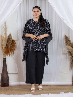 ARAMYA - Black Abstract Keyhole Neck Kaftan Kurta with Palazzo