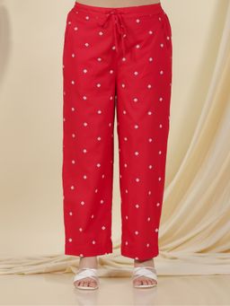 ARAMYA - Women Soft Cotton Geometric Print Red Pant