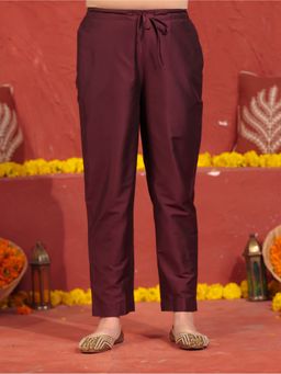 ARAMYA - Women Roman Silk Solid Wine Pant