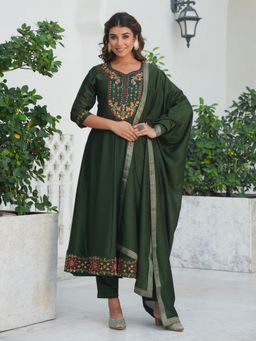 ARAMYA - Green Embroidered Sweetheart Anarkali Kurta with Pant and Dupatta