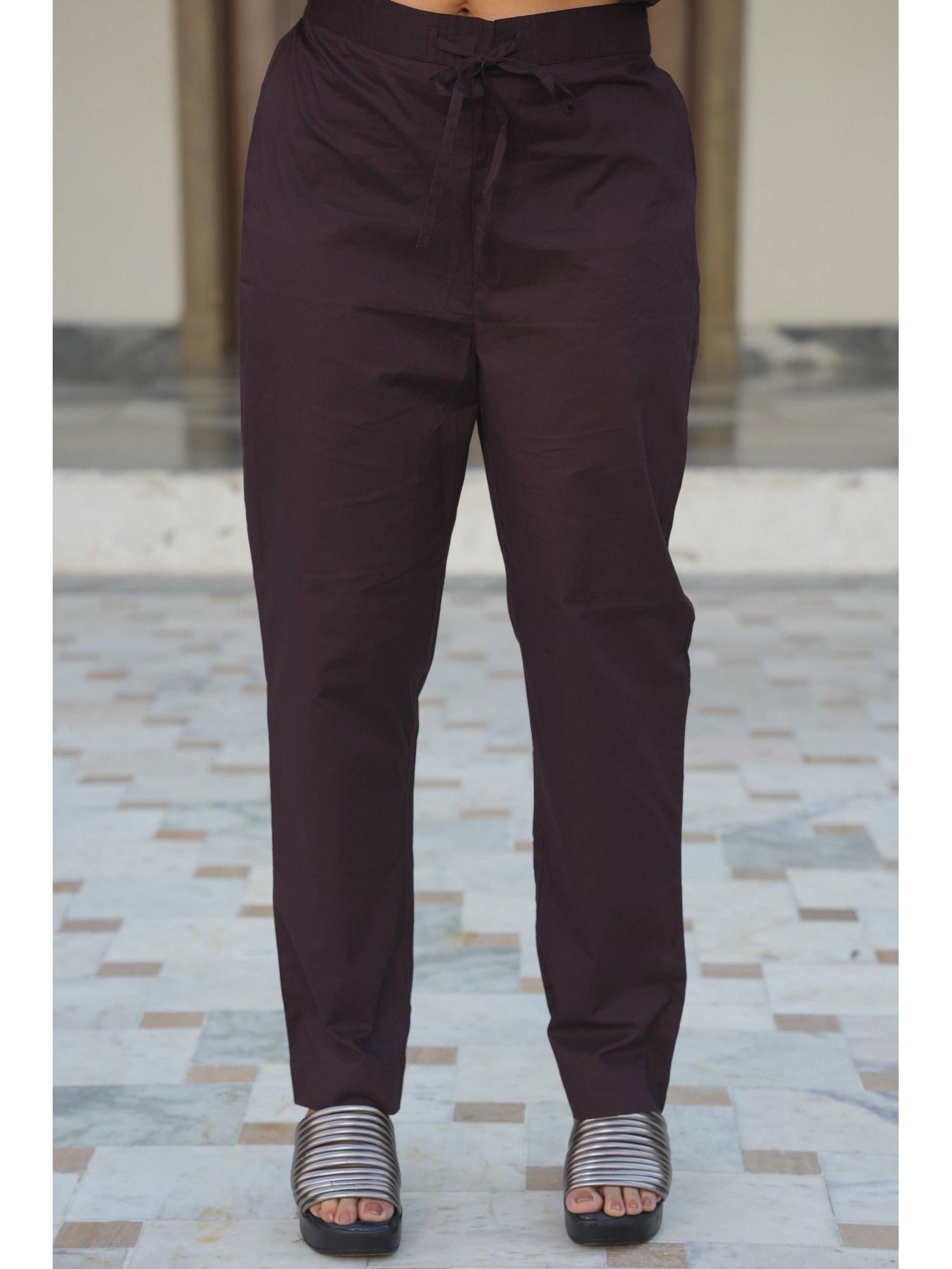 aramya Women Natural Cotton Solid Brown Pant-picture-40