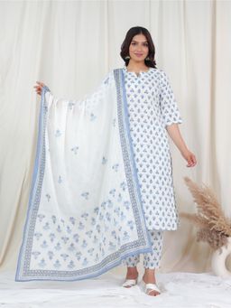 ARAMYA - Off White Floral Round Neck Kurta with Pant and Dupatta