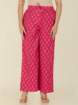 ARAMYA - Women Soft Cotton Block Pink Palazzo