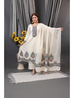 Kidar - White Embroidered Sweetheart Kurta with Pant and Dupatta