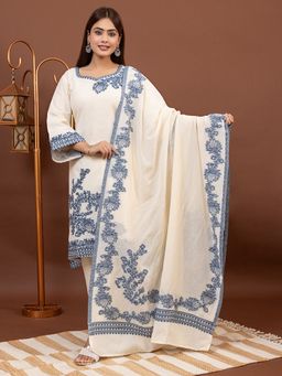 Kidar - White Floral Sweetheart Kurta with Pant and Dupatta