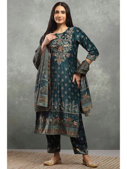 Rangriti - Women Floral Straight Green Kurta with Pant and Dupatta