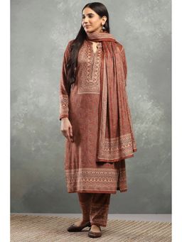 Rangriti - Women Paisley Printed Straight Brown Kurta with Pant and Dupatta
