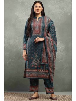 Rangriti - Women Floral Printed Straight Green Kurta with Pant and Dupatta