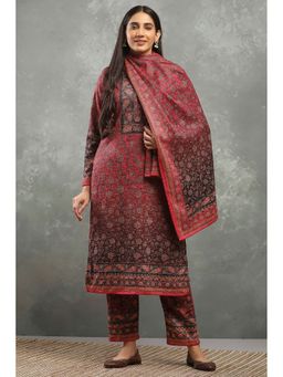 Rangriti - Women Floral Printed Straight Pink Kurta with Pant and Dupatta