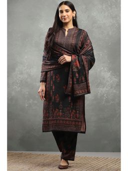 Rangriti - Women Floral Printed Straight Black Kurta with Pant and Dupatta