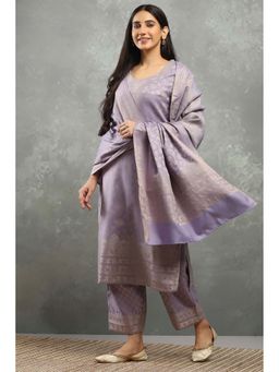 Rangriti - Women Floral Woven Purple Kurta with Pant and Dupatta