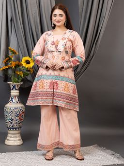 Kidar - Peach Floral V-Neck Co-Ord Set