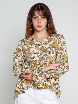 Zink London - Women's Beige Printed Top