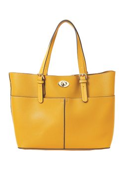 Accessorize London - Women's Faux Leather Yellow Large Lock Handheld Bag