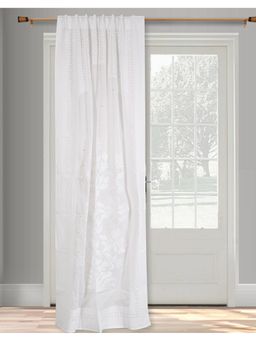 Fabindia - White Asta Embroidered Cotton Semi-Sheer Curtain