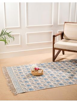 Fabindia - Blue Baarun Hand Block Cotton Printed Dhurrie