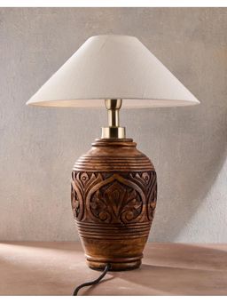 Fabindia - Natural Mehraab Wooden Hand Carved Table Lamp