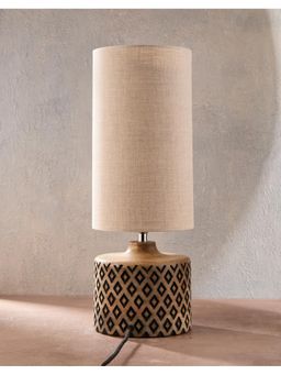 Fabindia - Brown Naksh Wooden Hand Carved Table Lamp
