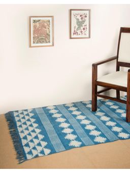 Fabindia - Blue Wabi Sabi Cotton Blend Printed Floor Runner (6x9 feet)