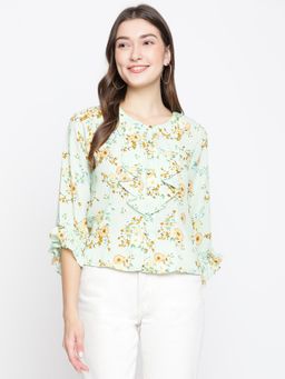 Latin Quarters - Women Green Floral Three Fourth Sleeve Blouse