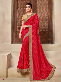 Odette - Red Silk Georgette Designer Saree with Unstitched Blouse