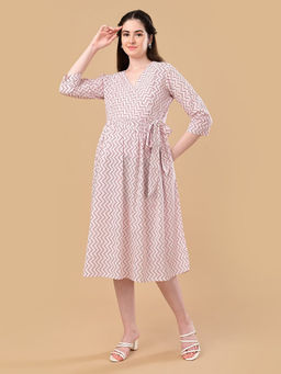 The Mom Store - Red Printed Cotton Regular Fit Maternity Dress