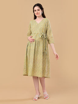 The Mom Store - Multi-Color Stripes Cotton Regular Fit Maternity Dress