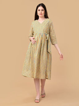 The Mom Store - Multi-Color Stripes Cotton Regular Fit Maternity Dress