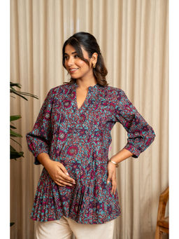 Ikk Kudi By Seerat - Blue Printed Cotton Regular Fit Nursing Top