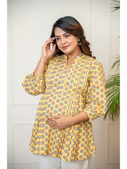 Ikk Kudi By Seerat - Yellow Printed Cotton Regular Fit Nursing Top