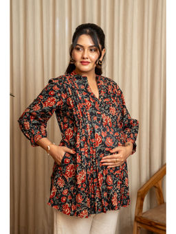 Ikk Kudi By Seerat - Black Printed Cotton Regular Fit Nursing Top