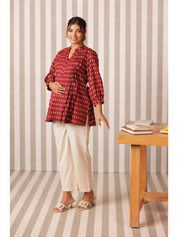 Ikk Kudi By Seerat - Red Printed Cotton Regular Fit Nursing Top