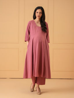 The Mom Store - Mauve Solid Cotton Comfortable Fit Kurta and Pant