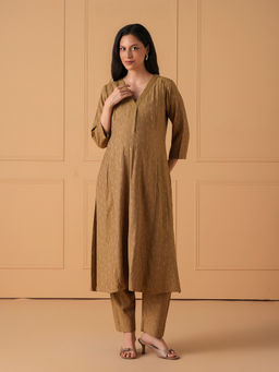 The Mom Store - Olive Solid Cotton Comfortable Fit Kurta and Pant