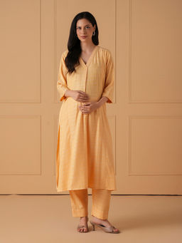 The Mom Store - Yellow Solid Cotton Comfortable Fit Kurta and Pant