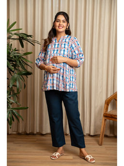 Ikk Kudi By Seerat - White Printed Cotton Regular Fit Nursing Top