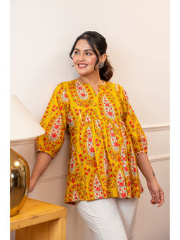 Ikk Kudi By Seerat - Yellow Printed Cotton Regular Fit Nursing Top