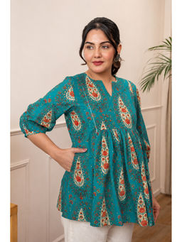 Ikk Kudi By Seerat - Blue Printed Cotton Regular Fit Nursing Top