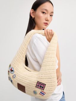 Pomelo - Patches Slouchy Knit Bag - Beige