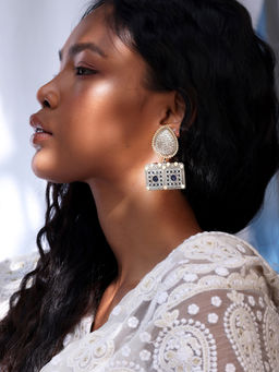 Indya - Dual Tone Blue Multi Shape Enamel Drop Earrings